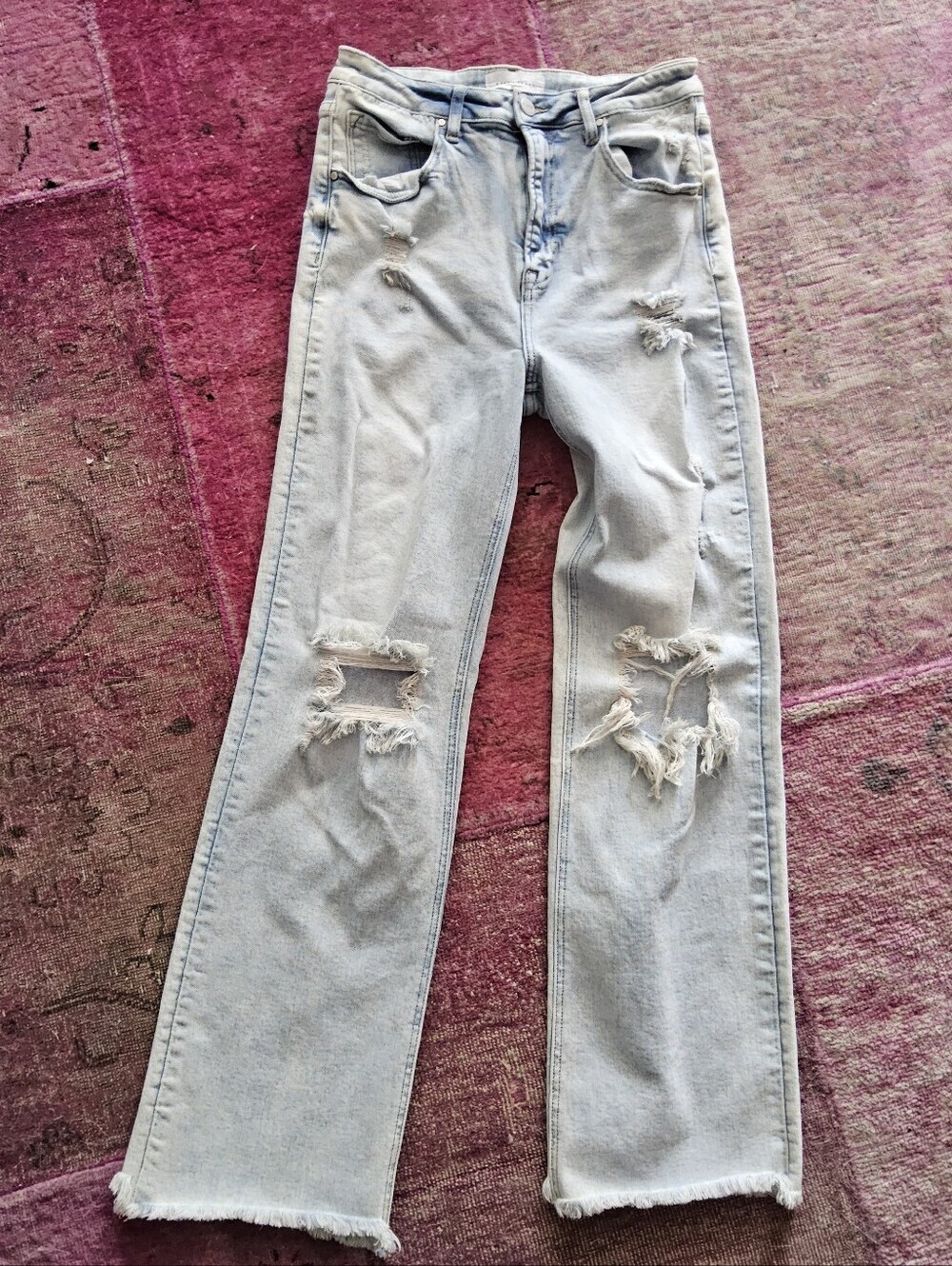 Risen Light Wash Distressed Straight-Leg Jeans